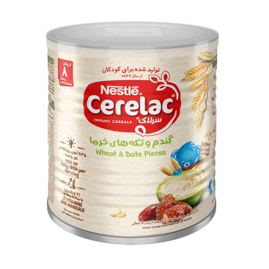 سرلاک گندم و تکه های خرما به همراه شیر