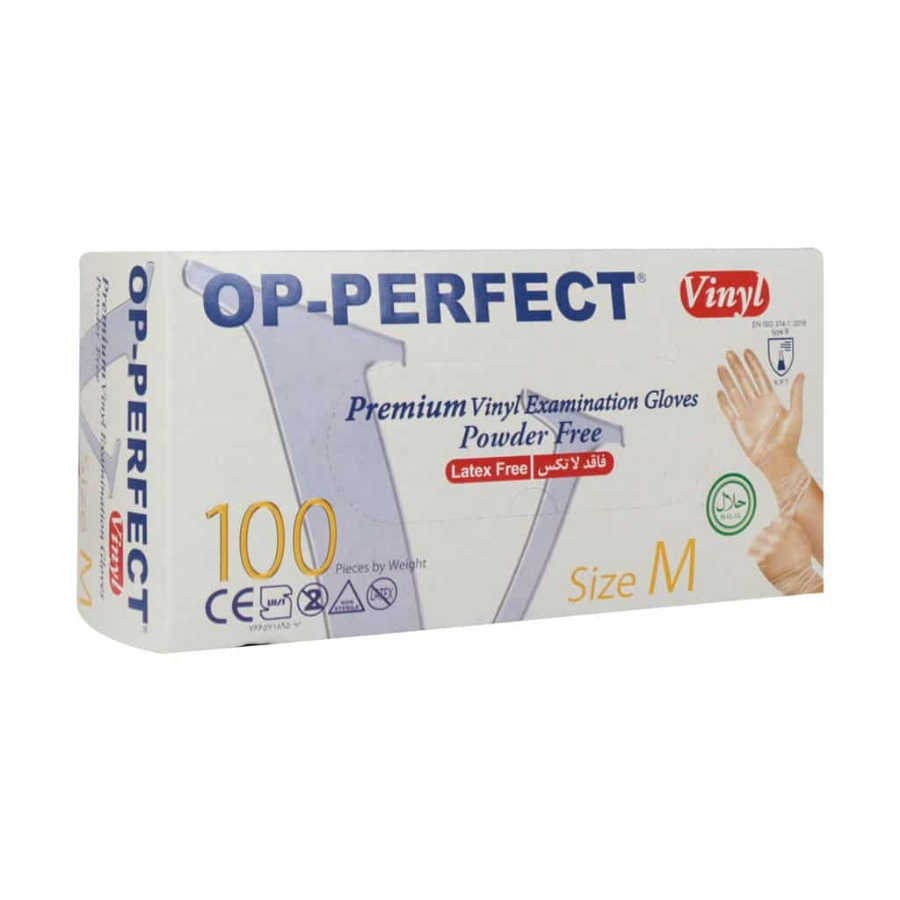 دستکش معاینه وینیل بدون پودر 100 عددی